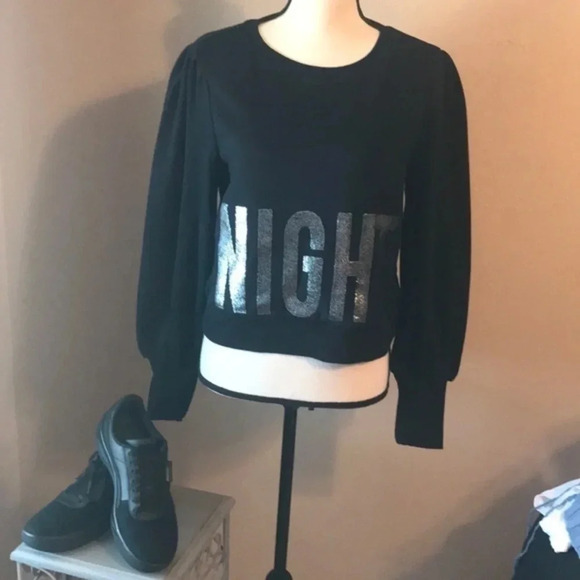 🍁Gorgeous Night Textured Puff-Shoulder Sweatshirt - Picture 1 of 5